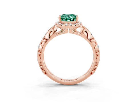 Rose gold Oval Cut Halo Diamond Solitaire with Filigree Band and Four-Prong Setting_3