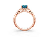 Rose gold Oval Cut Halo Diamond Solitaire with Filigree Band and Four-Prong Setting_3
