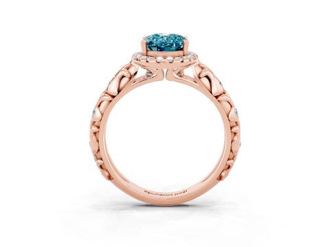 Rose gold Oval Cut Halo Diamond Solitaire with Filigree Band and Four-Prong Setting_3
