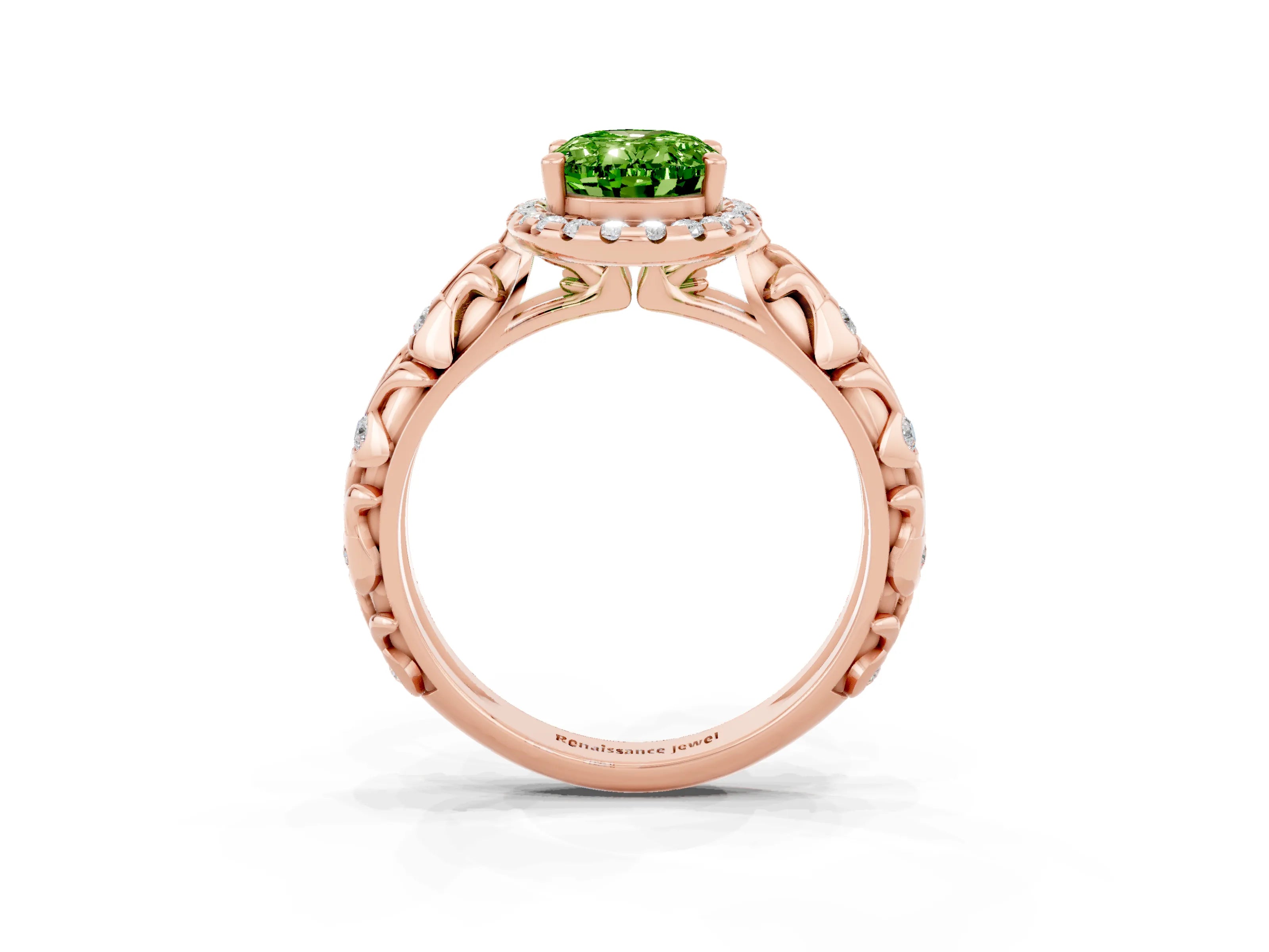 Rose gold Oval Cut Halo Diamond Solitaire with Filigree Band and Four-Prong Setting_3