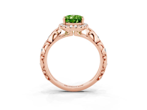 Rose gold Oval Cut Halo Diamond Solitaire with Filigree Band and Four-Prong Setting_3