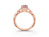 Rose gold Oval Cut Halo Diamond Solitaire with Filigree Band and Four-Prong Setting_3