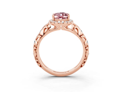 Rose gold Oval Cut Halo Diamond Solitaire with Filigree Band and Four-Prong Setting_3