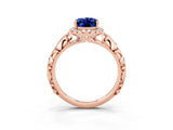 Rose gold Oval Cut Halo Diamond Solitaire with Filigree Band and Four-Prong Setting_3
