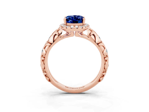 Rose gold Oval Cut Halo Diamond Solitaire with Filigree Band and Four-Prong Setting_3