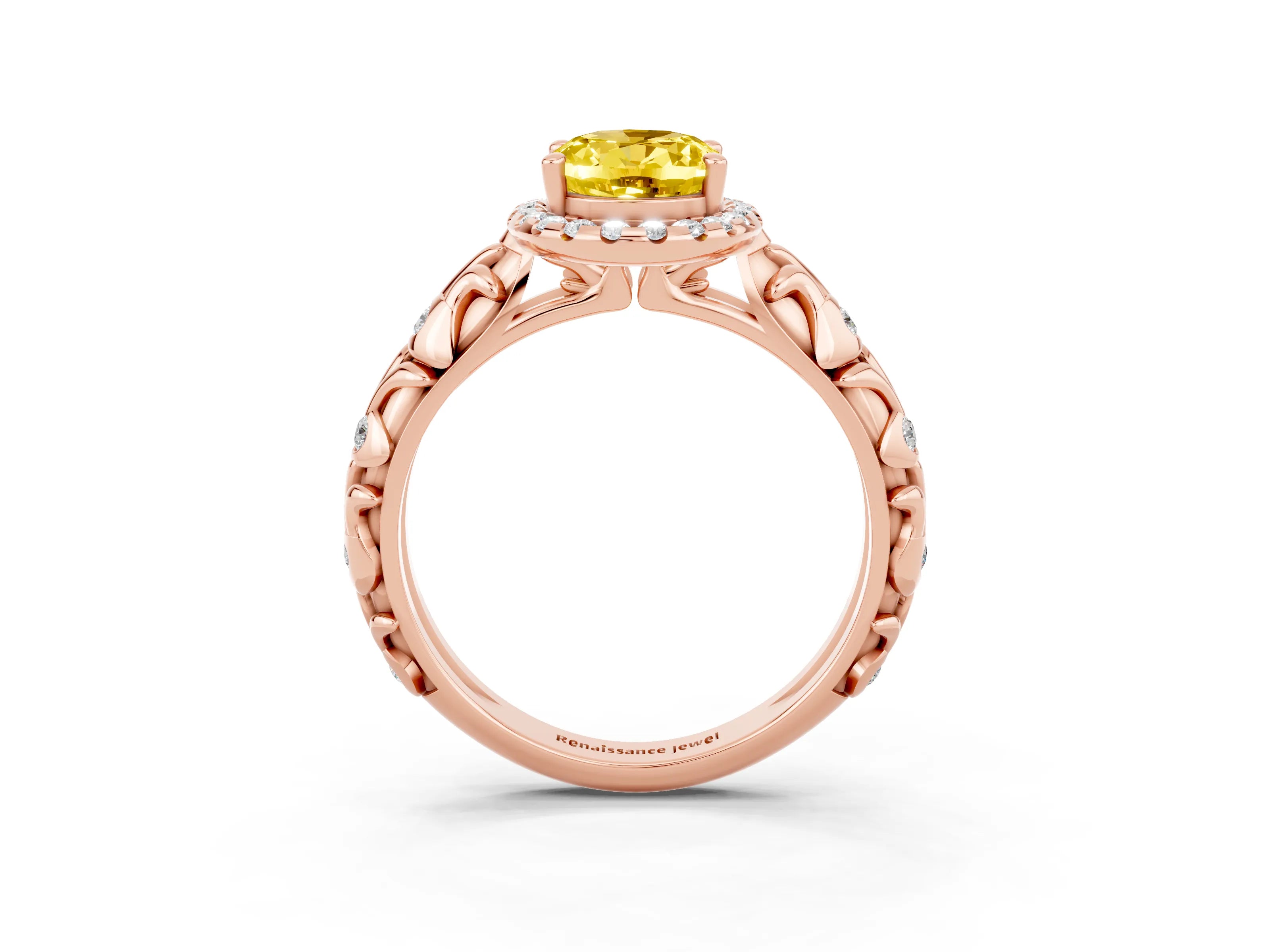 Rose gold Oval Cut Halo Diamond Solitaire with Filigree Band and Four-Prong Setting_3