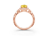 Rose gold Oval Cut Halo Diamond Solitaire with Filigree Band and Four-Prong Setting_3