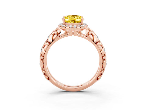 Rose gold Oval Cut Halo Diamond Solitaire with Filigree Band and Four-Prong Setting_3