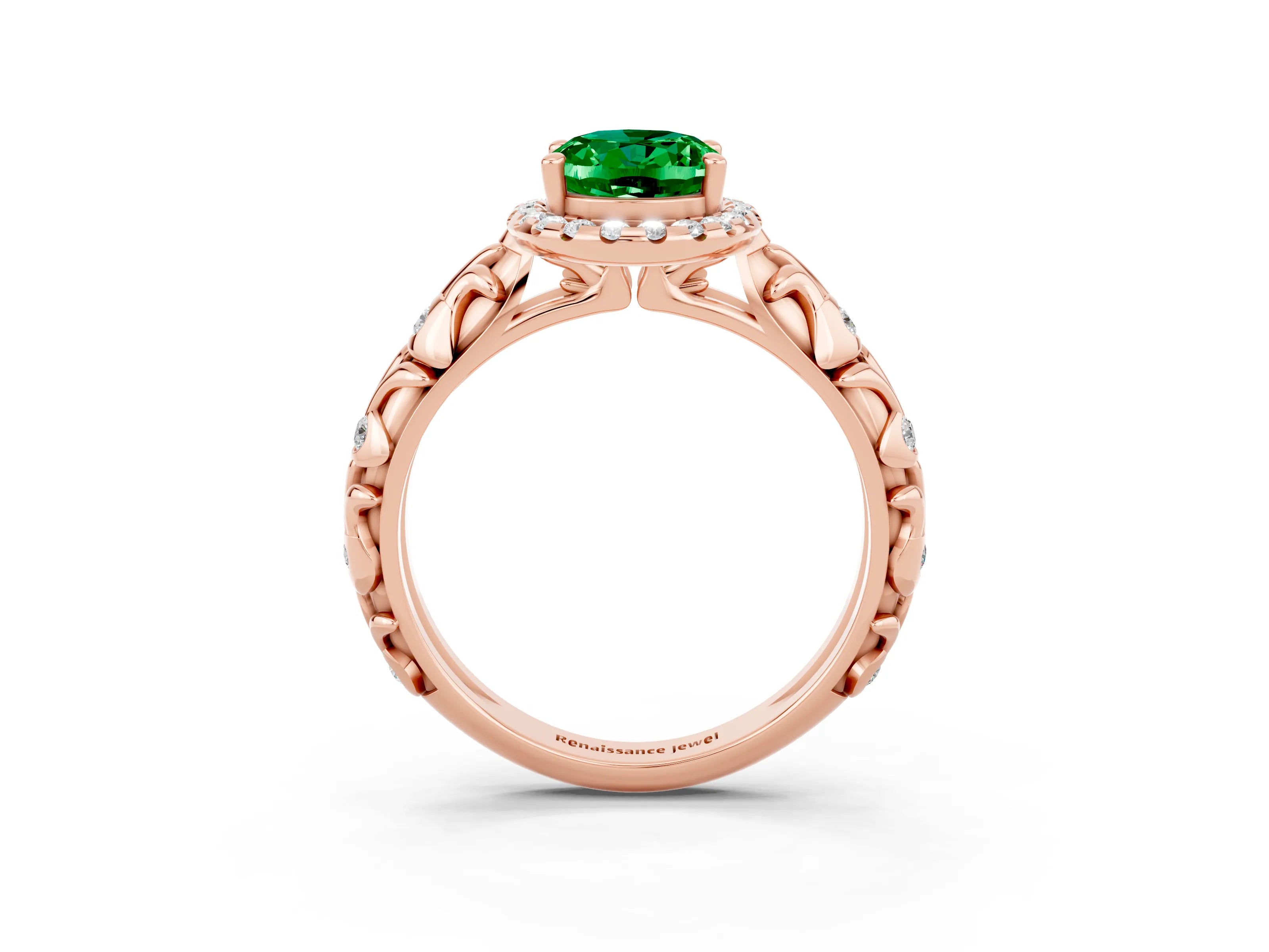 Rose gold Oval Cut Halo Diamond Solitaire with Filigree Band and Four-Prong Setting_3