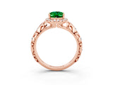Rose gold Oval Cut Halo Diamond Solitaire with Filigree Band and Four-Prong Setting_3