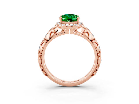 Rose gold Oval Cut Halo Diamond Solitaire with Filigree Band and Four-Prong Setting_3