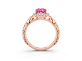 Rose gold Oval Cut Halo Diamond Solitaire with Filigree Band and Four-Prong Setting_3