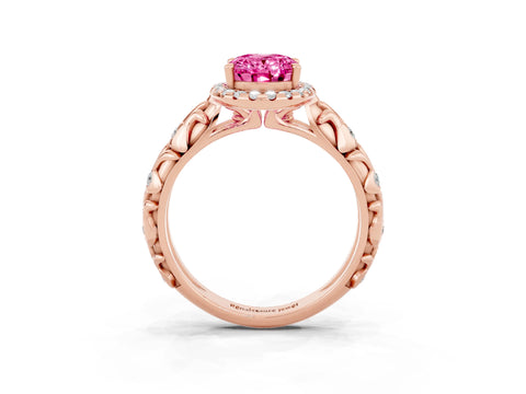Rose gold Oval Cut Halo Diamond Solitaire with Filigree Band and Four-Prong Setting_3