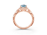 Rose gold Oval Cut Halo Diamond Solitaire with Filigree Band and Four-Prong Setting_3