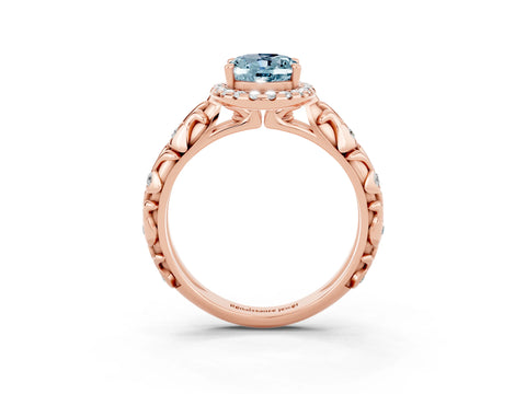 Rose gold Oval Cut Halo Diamond Solitaire with Filigree Band and Four-Prong Setting_3
