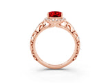 Rose gold Oval Cut Halo Diamond Solitaire with Filigree Band and Four-Prong Setting_3
