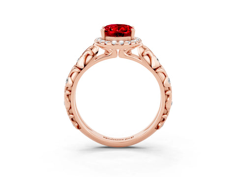 Rose gold Oval Cut Halo Diamond Solitaire with Filigree Band and Four-Prong Setting_3