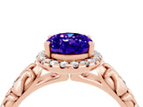 Rose gold Oval Cut Halo Diamond Solitaire with Filigree Band and Four-Prong Setting_4