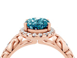 Rose gold Oval Cut Halo Diamond Solitaire with Filigree Band and Four-Prong Setting_4