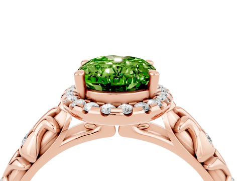 Rose gold Oval Cut Halo Diamond Solitaire with Filigree Band and Four-Prong Setting_4