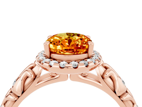 Rose gold Oval Cut Halo Diamond Solitaire with Filigree Band and Four-Prong Setting_4
