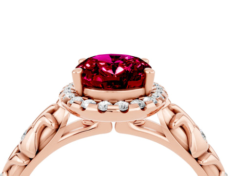 Rose gold Oval Cut Halo Diamond Solitaire with Filigree Band and Four-Prong Setting_4