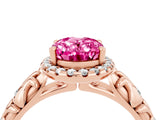 Rose gold Oval Cut Halo Diamond Solitaire with Filigree Band and Four-Prong Setting_4