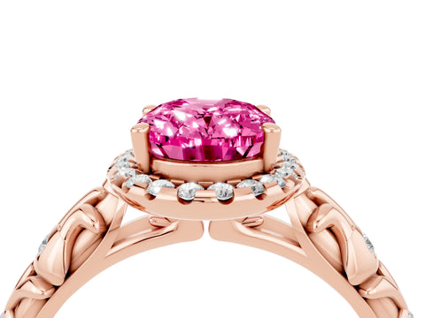 Rose gold Oval Cut Halo Diamond Solitaire with Filigree Band and Four-Prong Setting_4