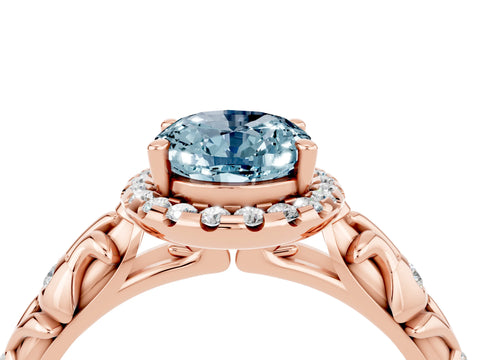 Rose gold Oval Cut Halo Diamond Solitaire with Filigree Band and Four-Prong Setting_4