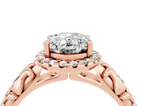 Rose gold Oval Cut Halo Diamond Solitaire with Filigree Band and Four-Prong Setting_4
