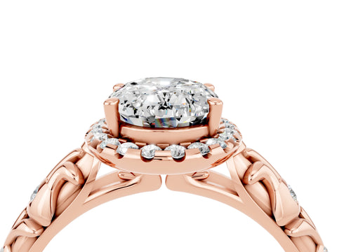 Rose gold Oval Cut Halo Diamond Solitaire with Filigree Band and Four-Prong Setting_4