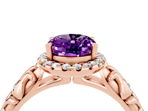 Rose gold Oval Cut Halo Diamond Solitaire with Filigree Band and Four-Prong Setting_4