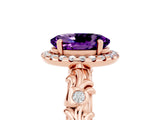 Rose gold Oval Cut Halo Diamond Solitaire with Filigree Band and Four-Prong Setting_5