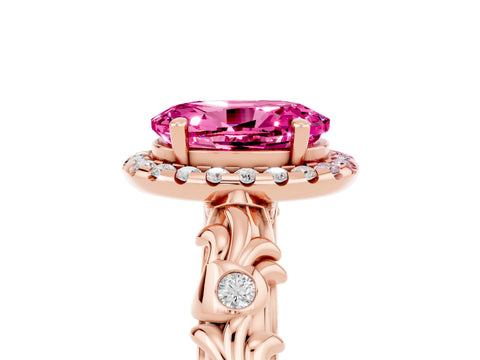 Rose gold Oval Cut Halo Diamond Solitaire with Filigree Band and Four-Prong Setting_5
