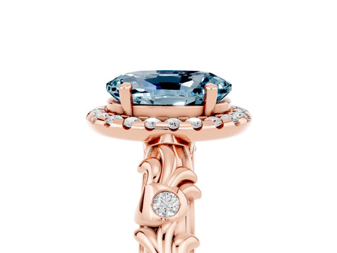 Rose gold Oval Cut Halo Diamond Solitaire with Filigree Band and Four-Prong Setting_5