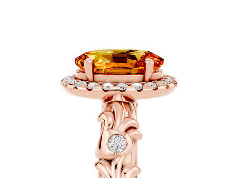 Rose gold Oval Cut Halo Diamond Solitaire with Filigree Band and Four-Prong Setting_5