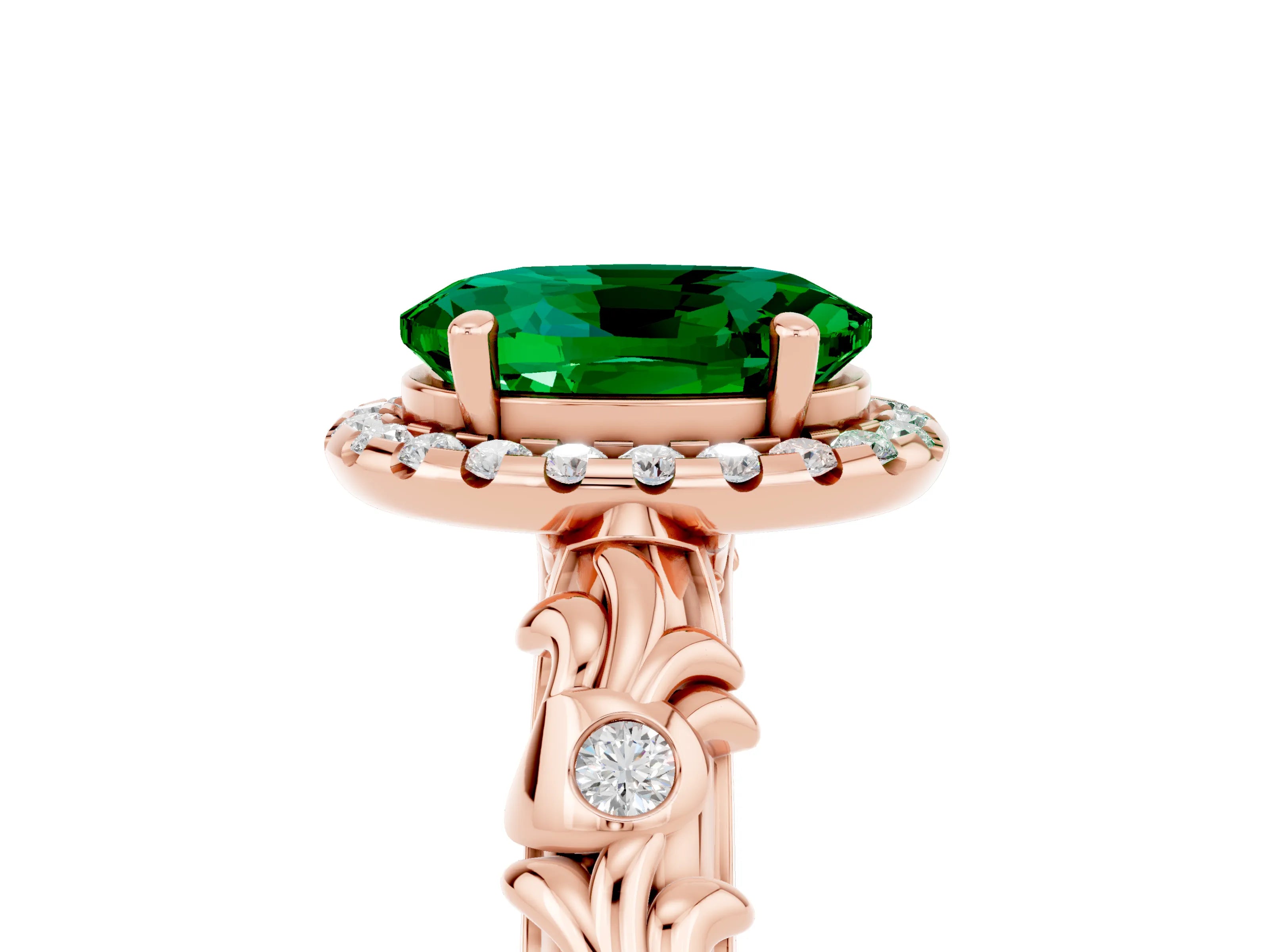 Rose gold Oval Cut Halo Diamond Solitaire with Filigree Band and Four-Prong Setting_5