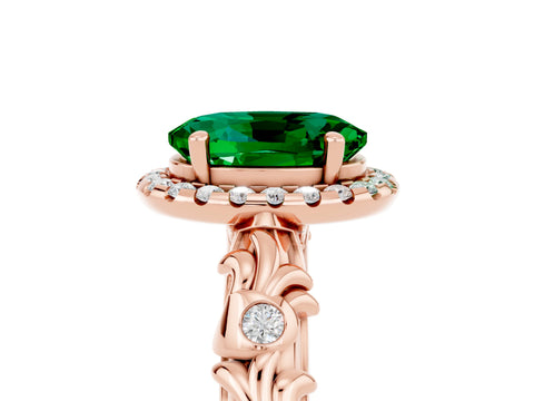 Rose gold Oval Cut Halo Diamond Solitaire with Filigree Band and Four-Prong Setting_5