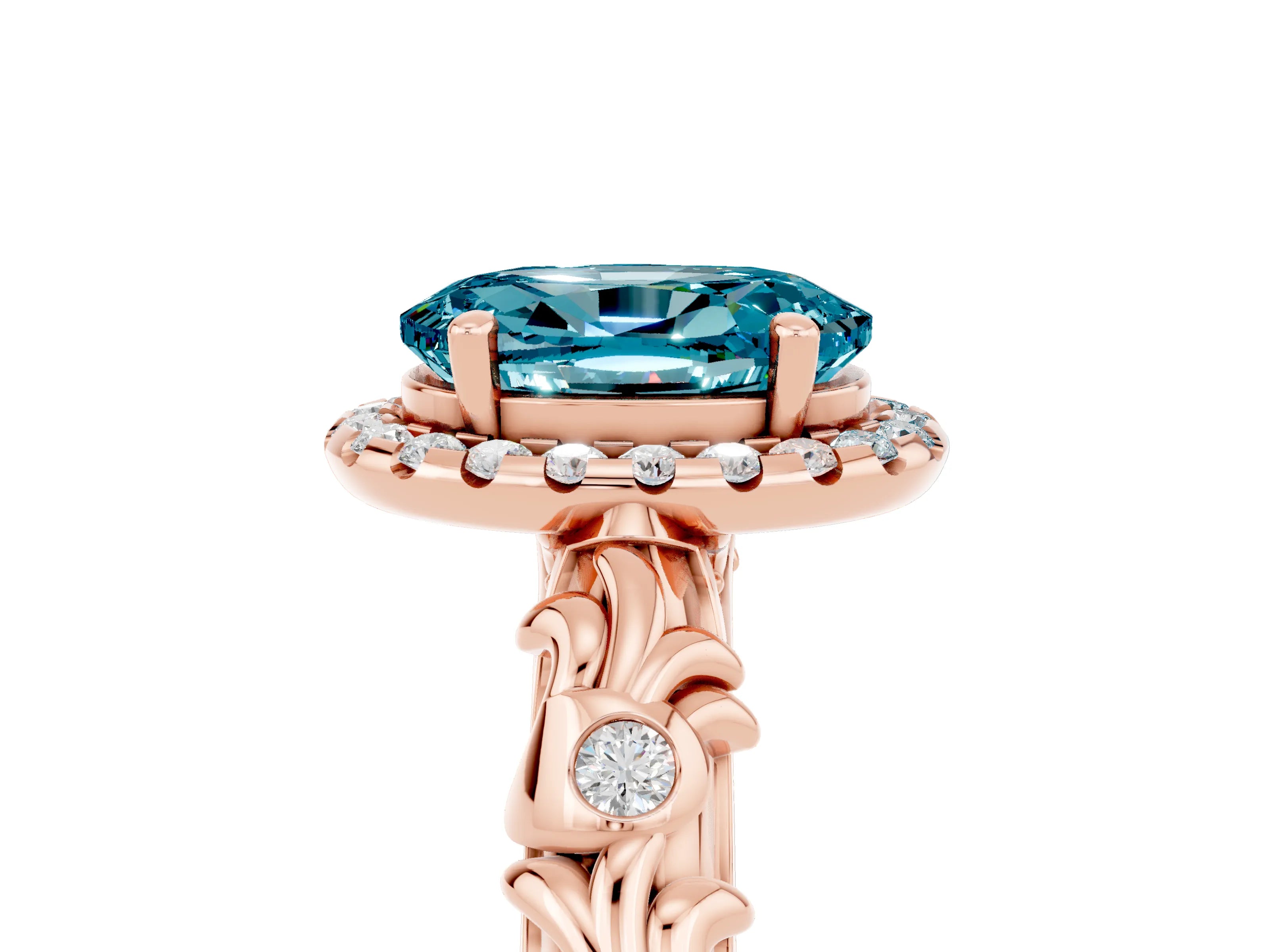 Rose gold Oval Cut Halo Diamond Solitaire with Filigree Band and Four-Prong Setting_5