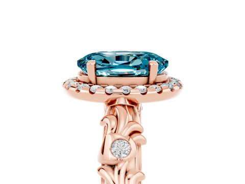 Rose gold Oval Cut Halo Diamond Solitaire with Filigree Band and Four-Prong Setting_5