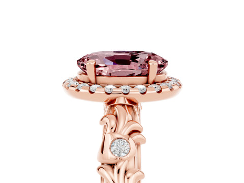 Rose gold Oval Cut Halo Diamond Solitaire with Filigree Band and Four-Prong Setting_5