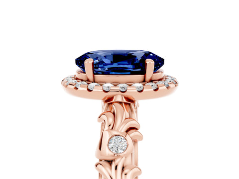 Rose gold Oval Cut Halo Diamond Solitaire with Filigree Band and Four-Prong Setting_5