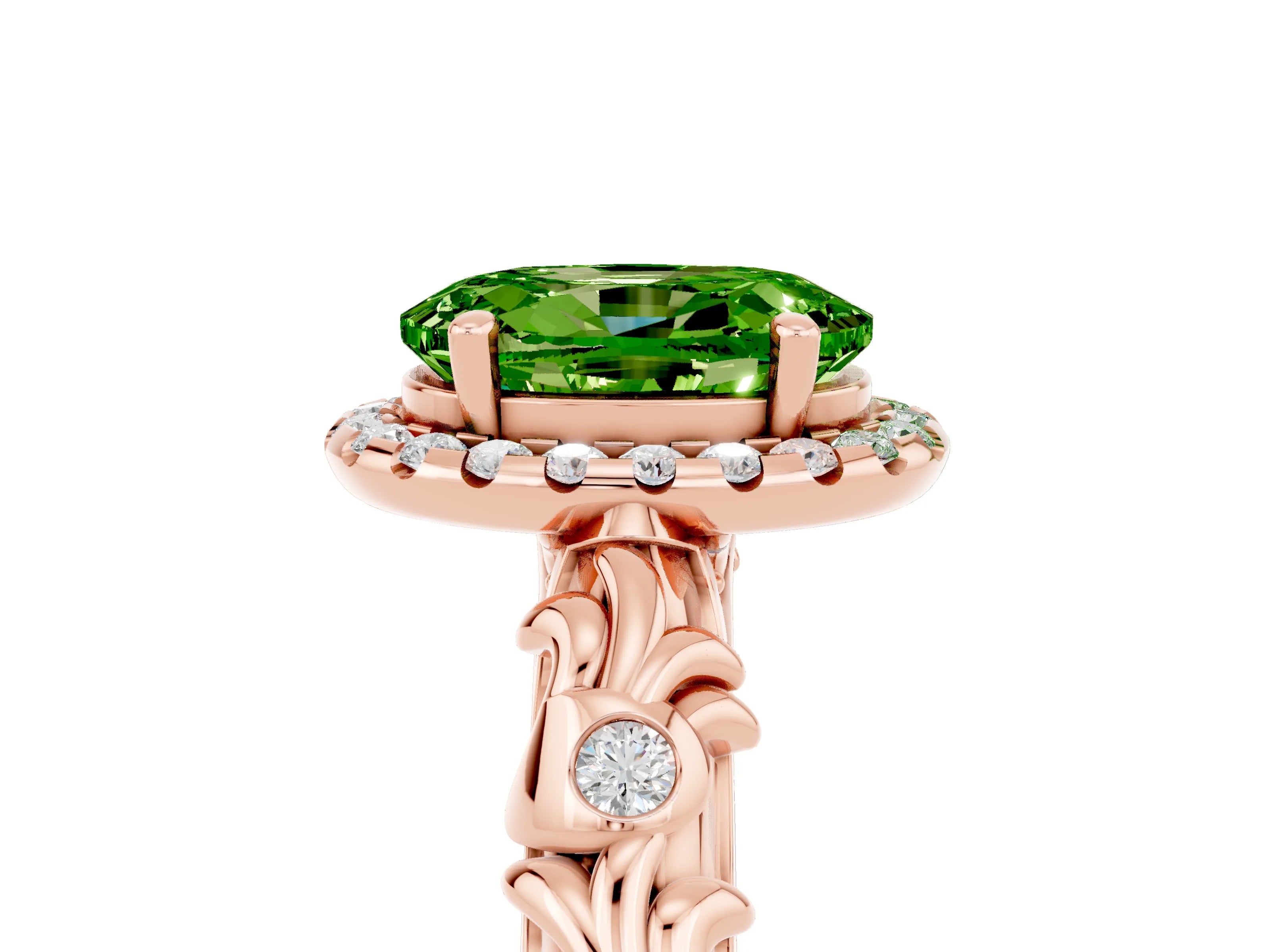 Rose gold Oval Cut Halo Diamond Solitaire with Filigree Band and Four-Prong Setting_5
