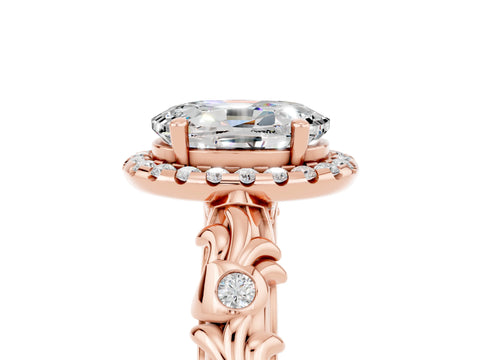Rose gold Oval Cut Halo Diamond Solitaire with Filigree Band and Four-Prong Setting_5