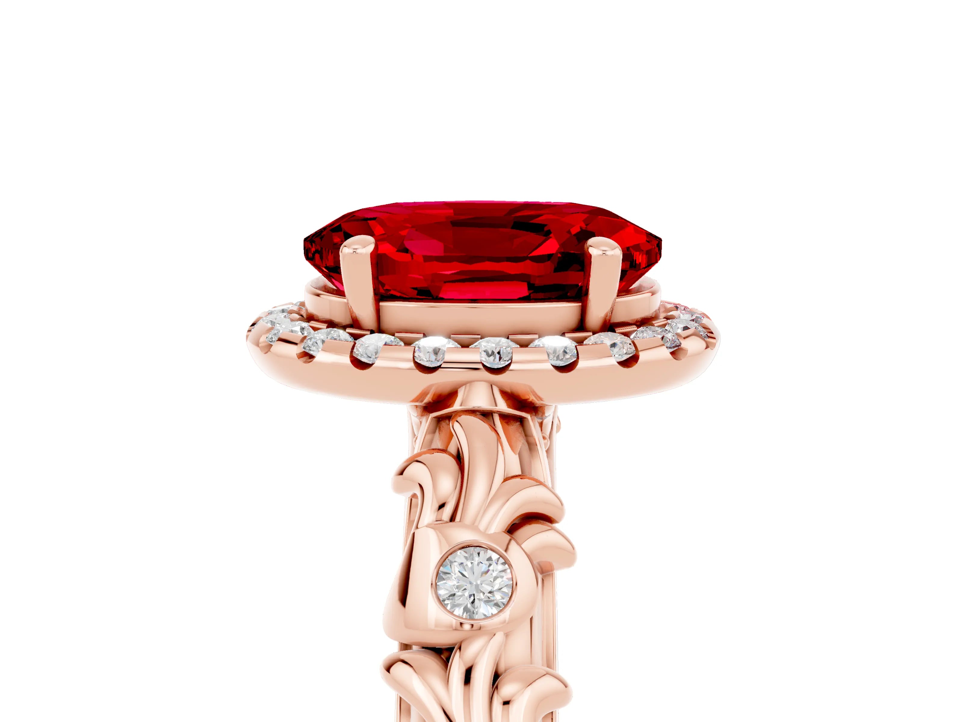 Rose gold Oval Cut Halo Diamond Solitaire with Filigree Band and Four-Prong Setting_5