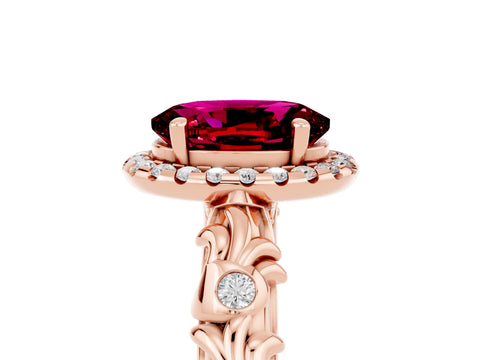 Rose gold Oval Cut Halo Diamond Solitaire with Filigree Band and Four-Prong Setting_5