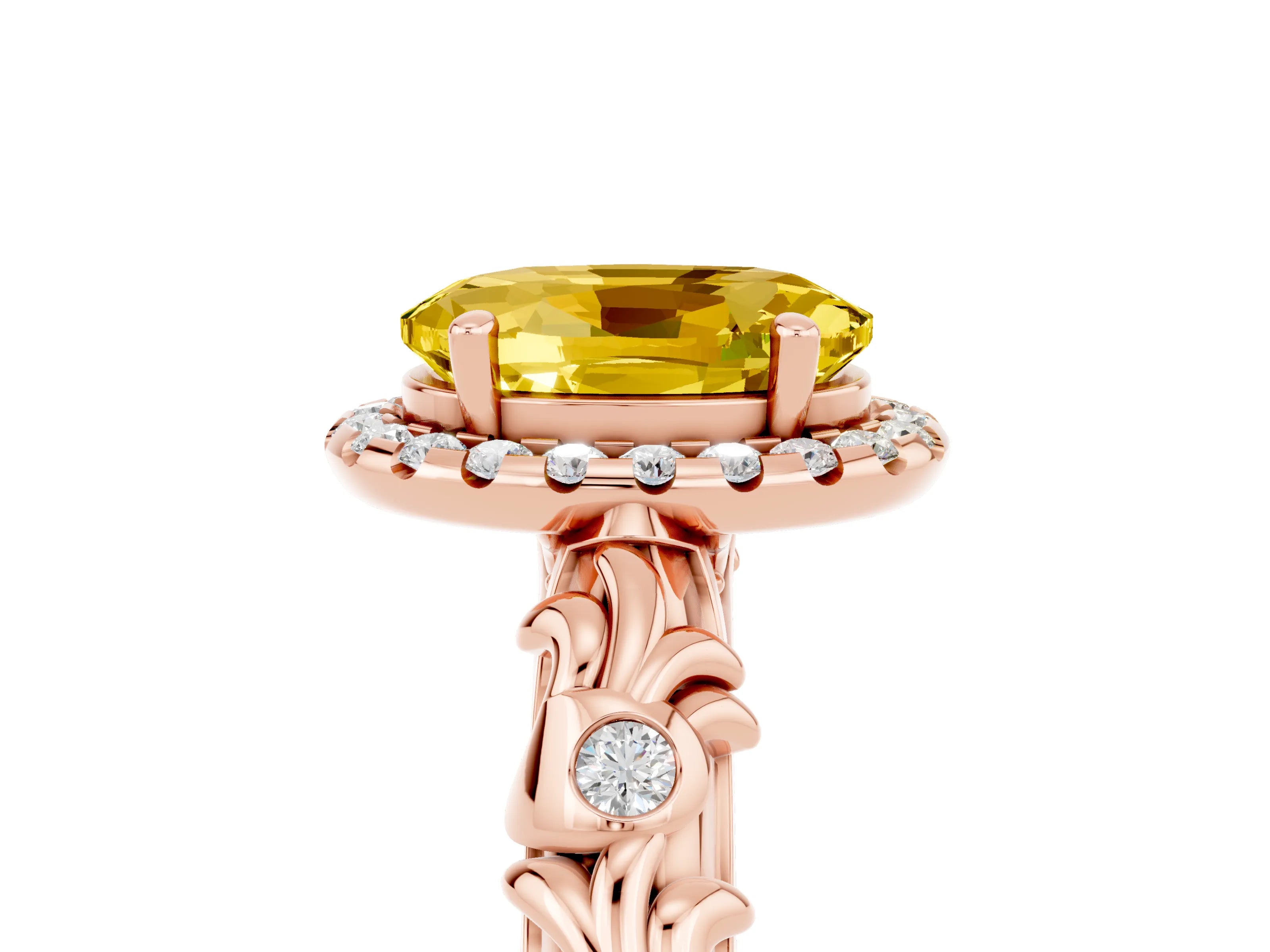 Rose gold Oval Cut Halo Diamond Solitaire with Filigree Band and Four-Prong Setting_5