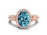 Rose gold Oval Cut Halo Diamond Solitaire with Filigree Band and Four-Prong Setting