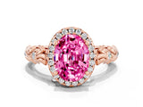 Rose gold Oval Cut Halo Diamond Solitaire with Filigree Band and Four-Prong Setting