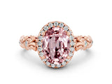 Rose gold Oval Cut Halo Diamond Solitaire with Filigree Band and Four-Prong Setting